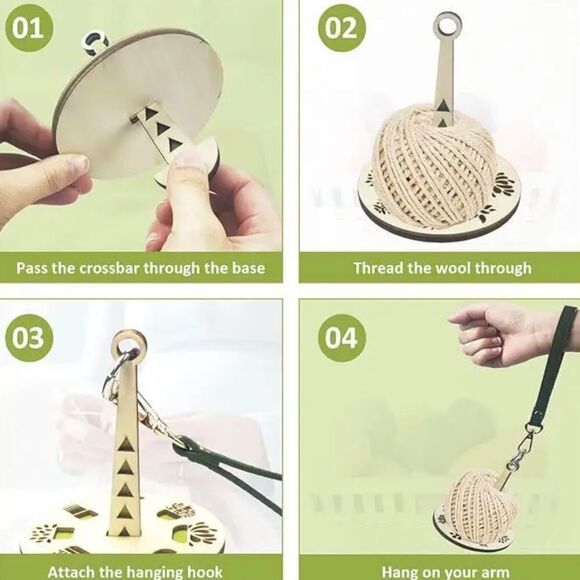 Wrist Yarn Holder: Cat Design Wood Crochet Knitting Carousel Dispenser Spinner - Picture 9 of 12